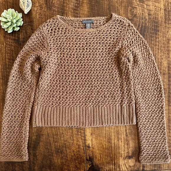 Banana Republic | Y2K Brown Open Weave Chunky Cropped Wool Blend Sweater, Size L - Picture 2 of 10